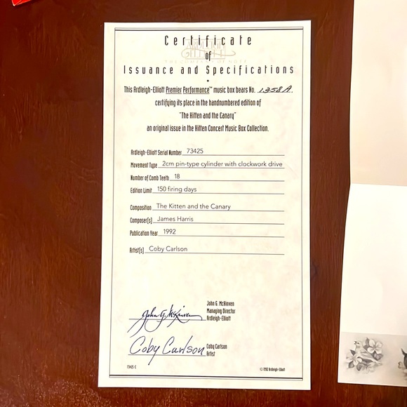 Ardleigh-Elliott. The Kitten and the Canary. By Coby Carlson. Music Box. #1358 A - Picture 9 of 11